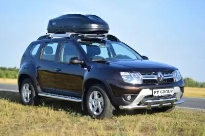 Защита порогов "Эстонец" (НПС) Renault DUSTER с 2012 с алюминиевой площадкой от интернет-магазина AUTOBOKS.kz. 