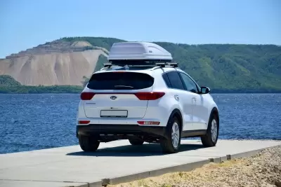 Автобокс на крышу PT-Group Аэродинамический "ACTIVE М" Белый ДВУСТОРОННЕЕ открывание от интернет-магазина AUTOBOKS.kz. 