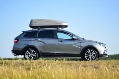 Автобокс на крышу PT-Group Аэродинамический "ACTIVE М" Серый ДВУСТОРОННЕЕ открывание от интернет-магазина AUTOBOKS.kz. 