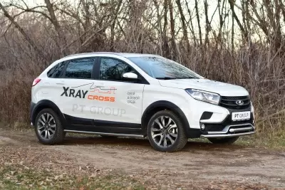 Защита переднего бампера двойная Ø51/51 мм (НПС) LADA XRAY Cross с 2018 от Интернет-Магазина Autoboks.kz