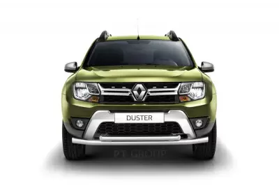 Защита переднего бампера двойная O63/51 мм (НПС - нерж.) на Renault Duster с 2012