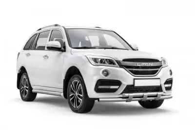 Защита переднего бампера двойная с пластинами O63/63 мм (НПС - нерж.) LIFAN X60 2017-