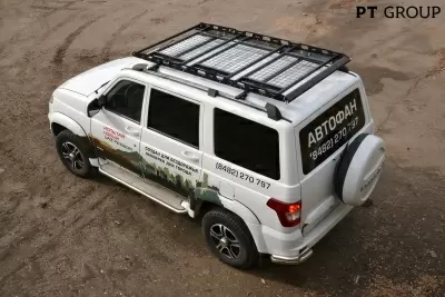 Защита порогов с алюминиевой площадкой O51мм (НПС - нерж.) УАЗ Патриот с 2014 от интернет-магазина AUTOBOKS.kz. 