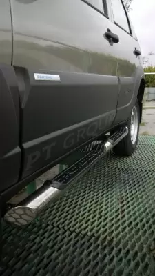 Защита порогов с накладками O76 мм (НПС) Chevrolet NIVA с 2009 от интернет-магазина AUTOBOKS.kz. 