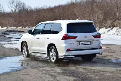 Защита заднего бампера двойная угловая 63/51 мм (НПС - нерж.) LEXUS 450D с 2015 от Интернет-Магазина Autoboks.kz