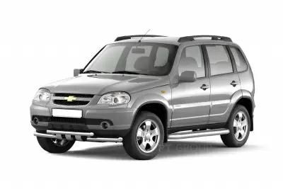 Защита порогов с алюминиевой фигурной площадкой (НПС) Chevrolet NIVA с 2009 от интернет-магазина AUTOBOKS.kz. 