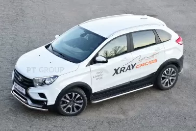 Защита порогов с алюминиевой площадкой O51мм (НПС) LADA XRAY Cross c 2018 от интернет-магазина AUTOBOKS.kz. 