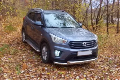 Защита порогов с алюминиевой площадкой O51 мм (НПС - нерж.) Hyundai CRETA с 2016 от интернет-магазина AUTOBOKS.kz. 