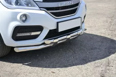 Защита переднего бампера двойная с пластинами O63/63 мм (НПС - нерж.) LIFAN X60 2017- от Интернет-Магазина Autoboks.kz