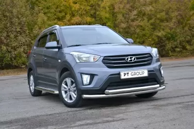 Защита переднего бампера двойная O63/63 мм (НПС - нерж.) Hyundai CRETA 2016 от Интернет-Магазина Autoboks.kz