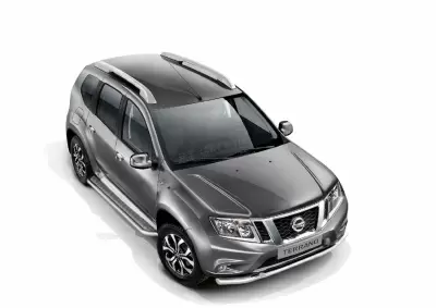 Защита порогов с алюминиевой площадкой (НПС) Nissan Terrano с 2014 от интернет-магазина AUTOBOKS.kz. 