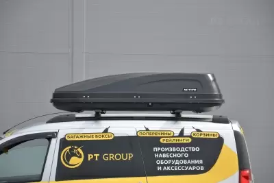 Автобокс на крышу PT-Group Аэродинамический "ACTIVE М" Черный ДВУСТОРОННЕЕ открывание от интернет-магазина AUTOBOKS.kz. 
