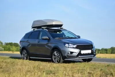 Автобокс на крышу PT-Group Аэродинамический "ACTIVE М" Серый ДВУСТОРОННЕЕ открывание от интернет-магазина AUTOBOKS.kz. 