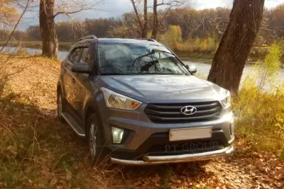 Защита переднего бампера двойная O63/63 мм (НПС - нерж.) Hyundai CRETA 2016 от Интернет-Магазина Autoboks.kz
