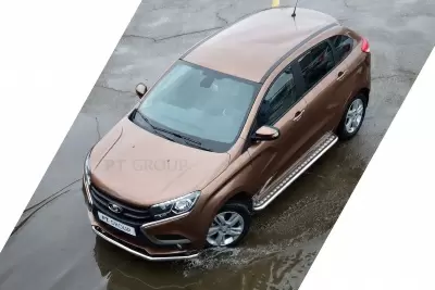 Защита порогов с алюминиевой площадкой O51 мм (НПС) LADA XRAY c 2016 от интернет-магазина AUTOBOKS.kz. 