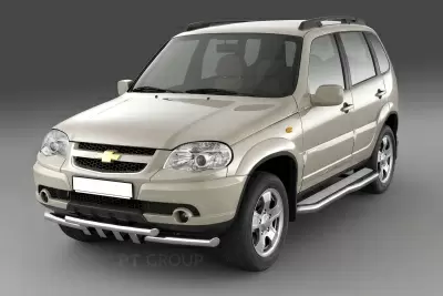 Защита порогов с алюминиевой фигурной площадкой (НПС) Chevrolet NIVA с 2009 от интернет-магазина AUTOBOKS.kz. 