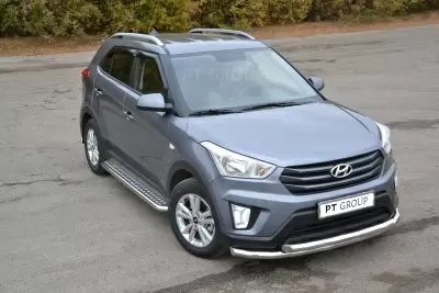 Защита порогов с алюминиевой площадкой O51 мм (НПС - нерж.) Hyundai CRETA с 2016 от интернет-магазина AUTOBOKS.kz. 
