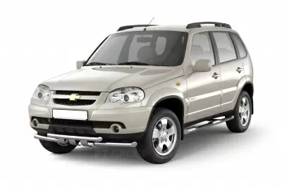 Защита порогов с накладками O63мм (НПС) Chevrolet NIVA 2009- от интернет-магазина AUTOBOKS.kz. 