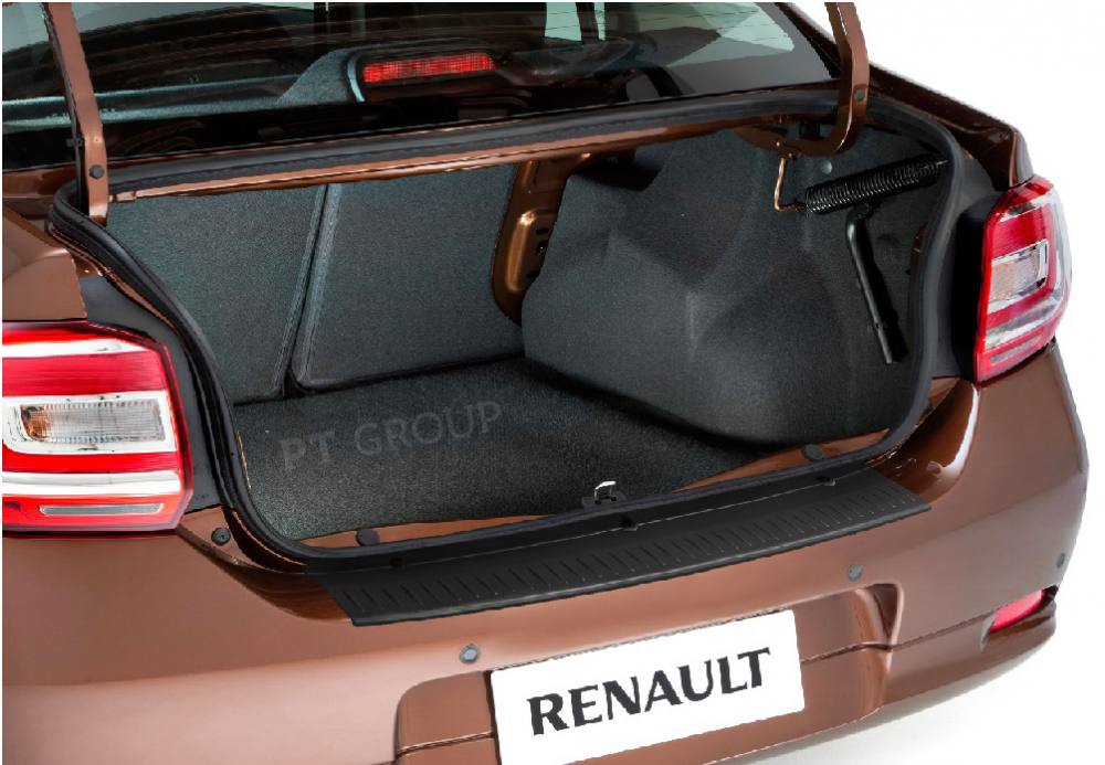Накладка на задний бампер (черное тиснение) (ABS) Renault LOGAN с 2014 на автомобиль от интернет-магазина AUTOBOKS.kz. 