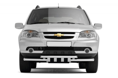 Защита переднего бампера двойная с зубьями O63/51 мм (НПС) Chevrolet NIVA с 2009